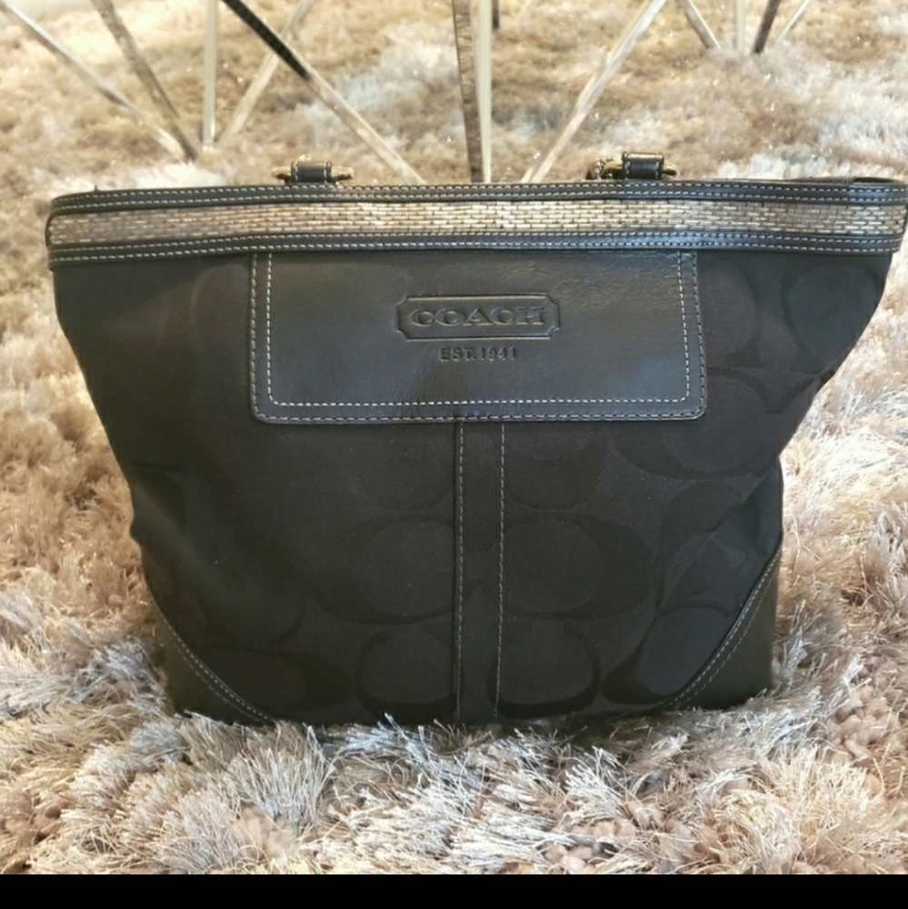 Coach large Black CC Signature Purse beaded tote